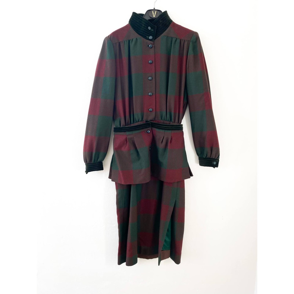 Vintage Valentino Plaid Button-Up‎ Shirt Dress Removable Skirt Women's Small